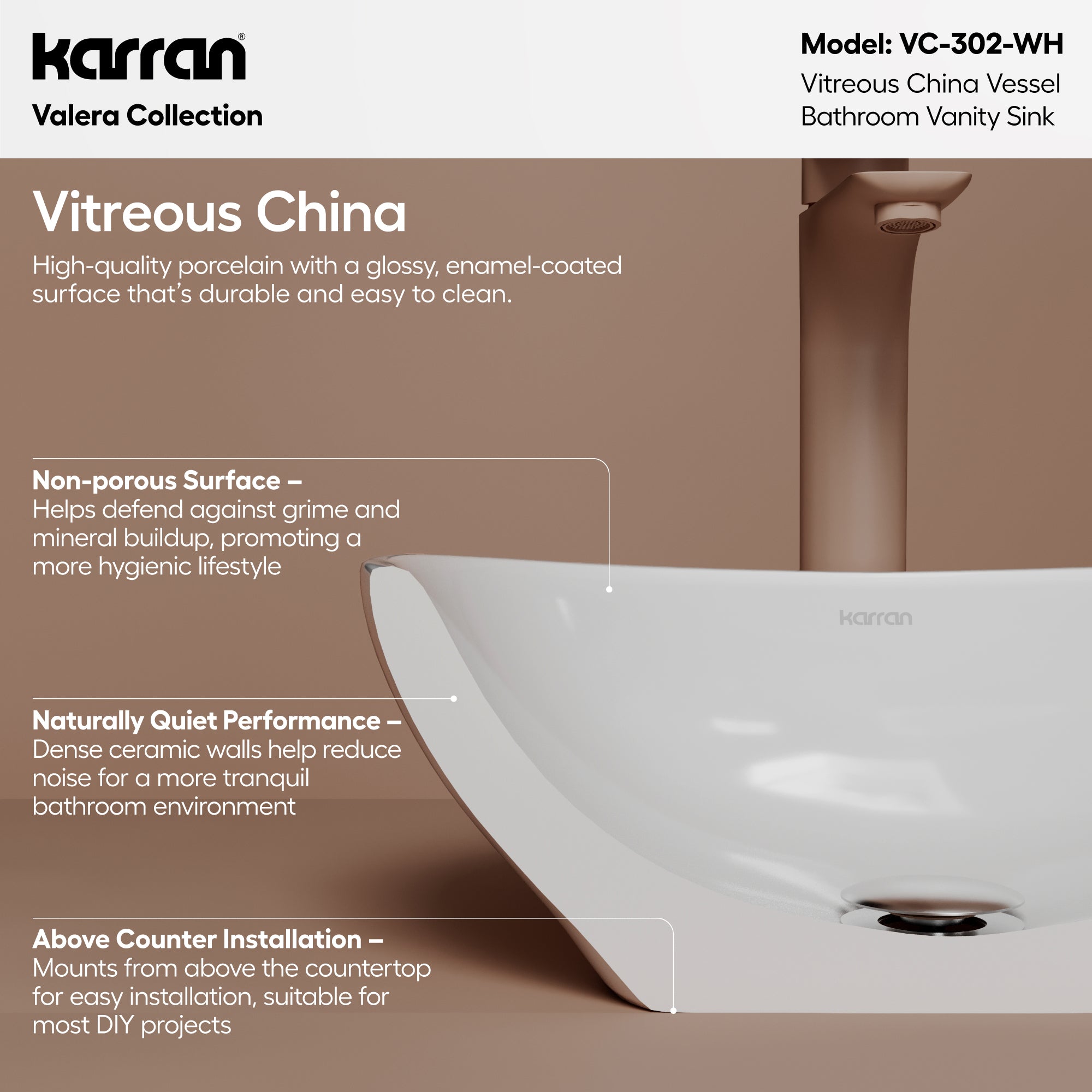 Alternative View of Karran Valera 15.5" x 13.25" x 4.5" Oval Vessel Vitreous China ADA Bathroom Sink, White, VC-302-WH