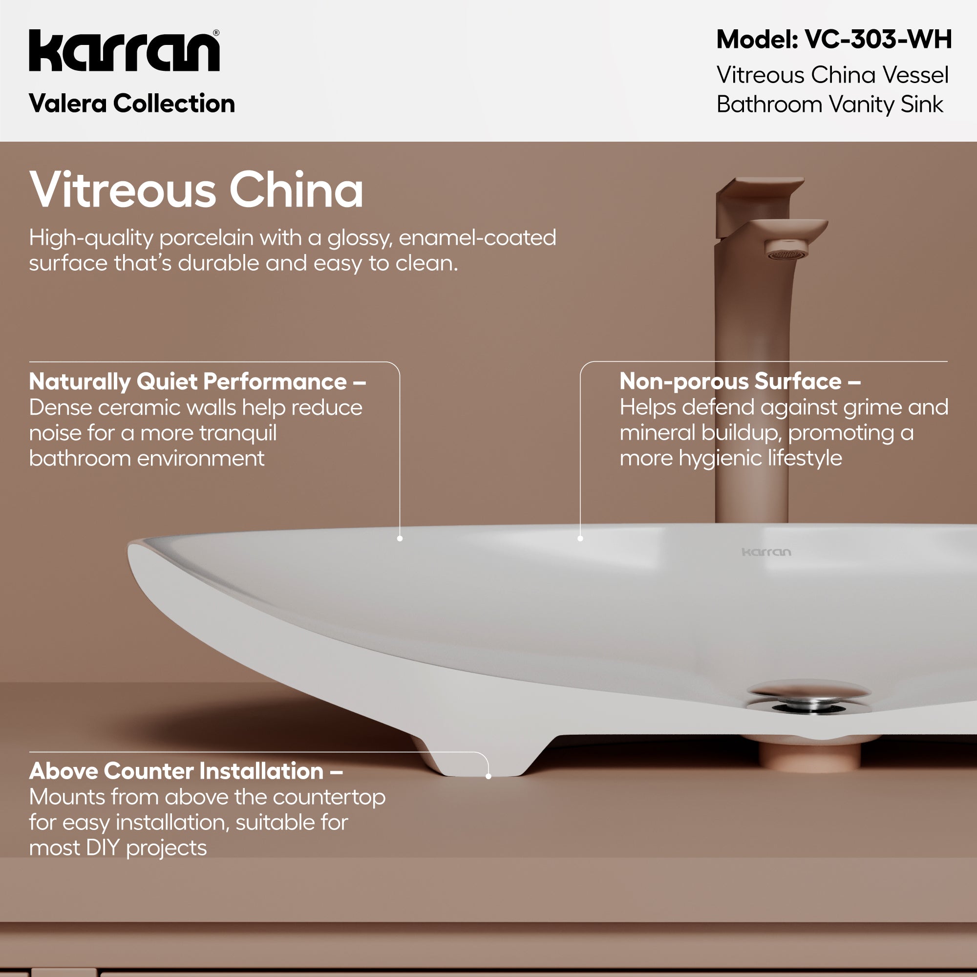 Alternative View of Karran Valera 27" x 163/4" x 31/4" Oval Vessel Vitreous China ADA Bathroom Sink, White, VC-303-WH