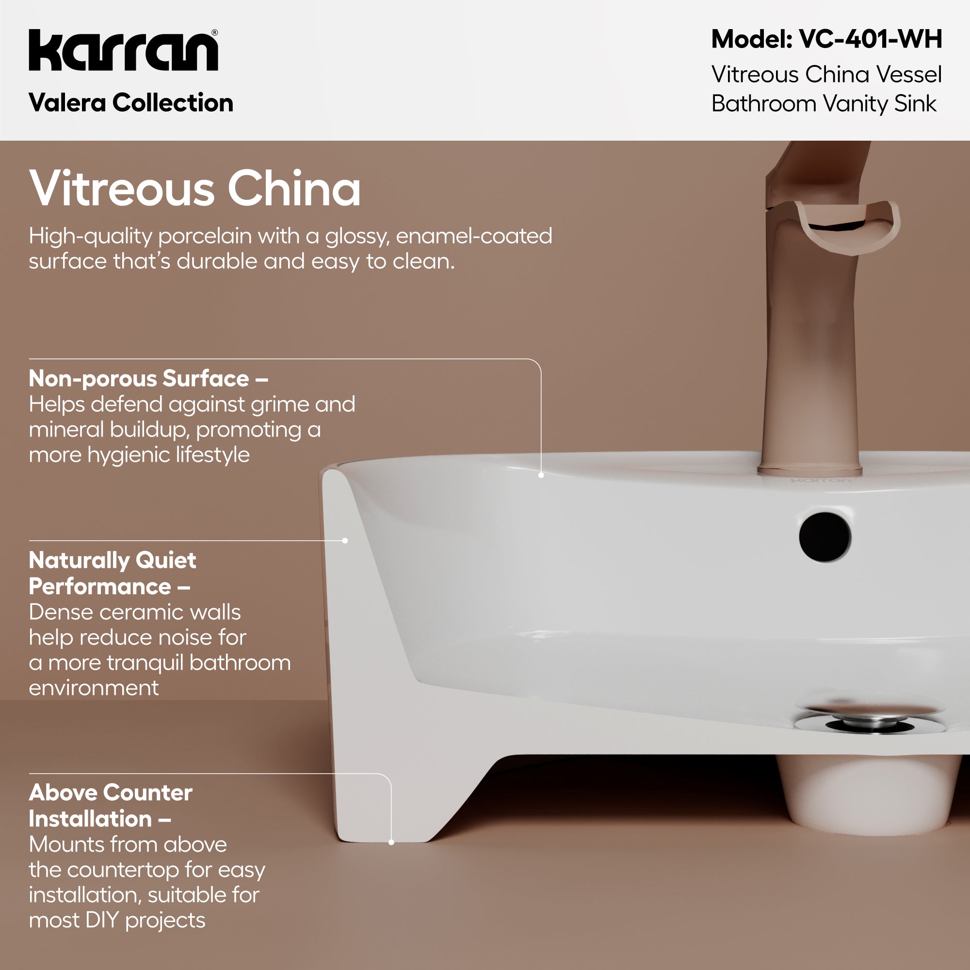 Alternative View of Karran Valera 18.125" x 18.125" x 4.25" Round Vessel Vitreous China ADA Bathroom Sink, White, VC-401-WH