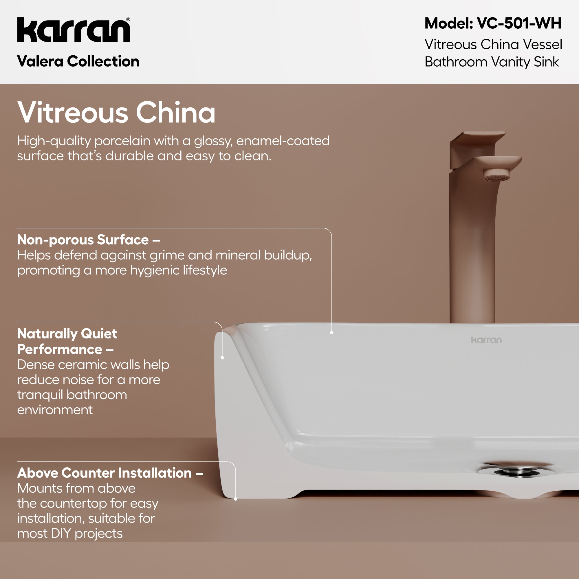 Alternative View of Karran Valera 18.75" x 14.5" x 4.25" Rectangular Vessel Vitreous China ADA Bathroom Sink, White, VC-501-WH