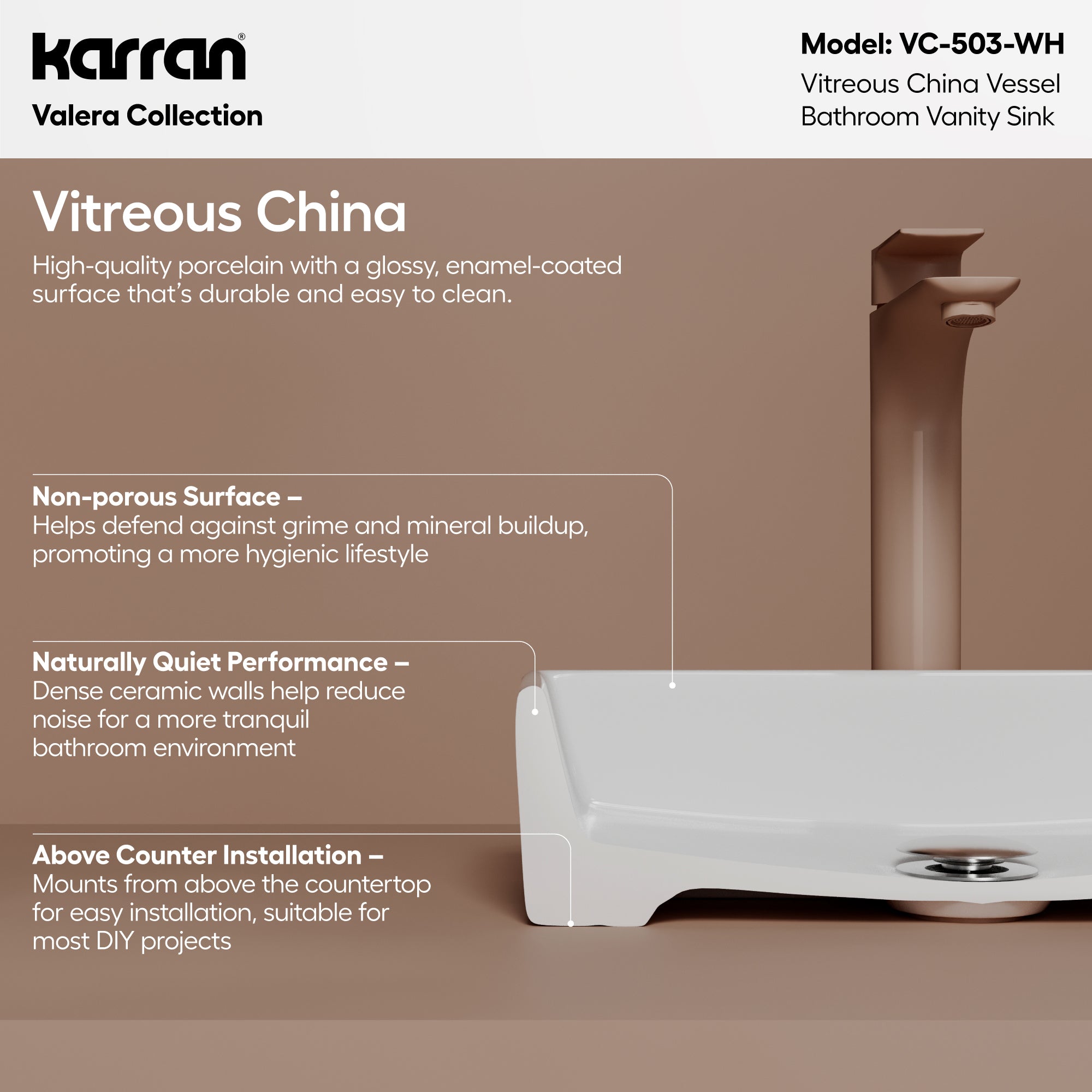 Alternative View of Karran Valera 15.5" x 13" x 3.25" Rectangular Vessel Vitreous China ADA Bathroom Sink, White, VC-503-WH