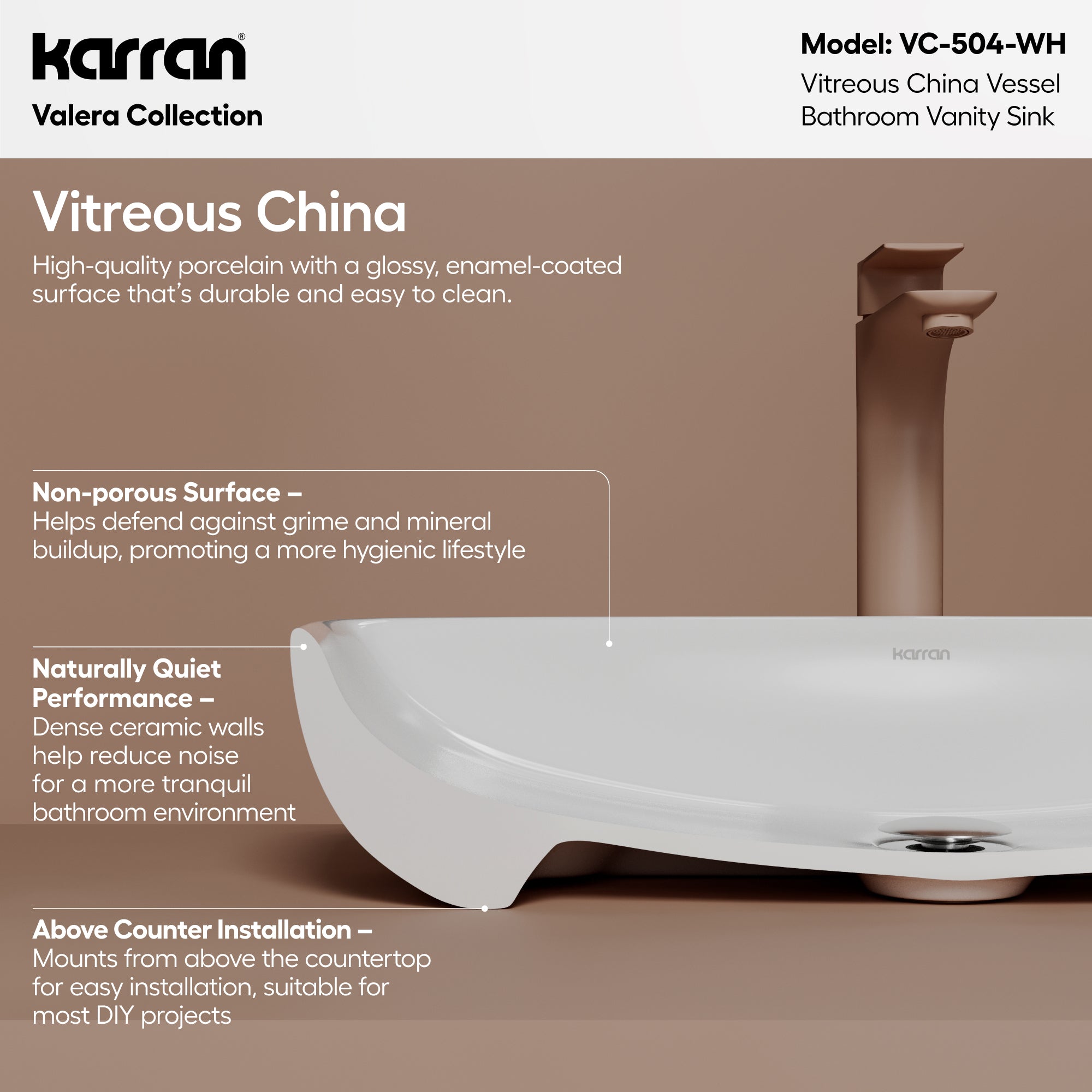 Alternative View of Karran Valera 24" x 15.5" x 4" Rectangular Vessel Vitreous China ADA Bathroom Sink, White, VC-504-WH