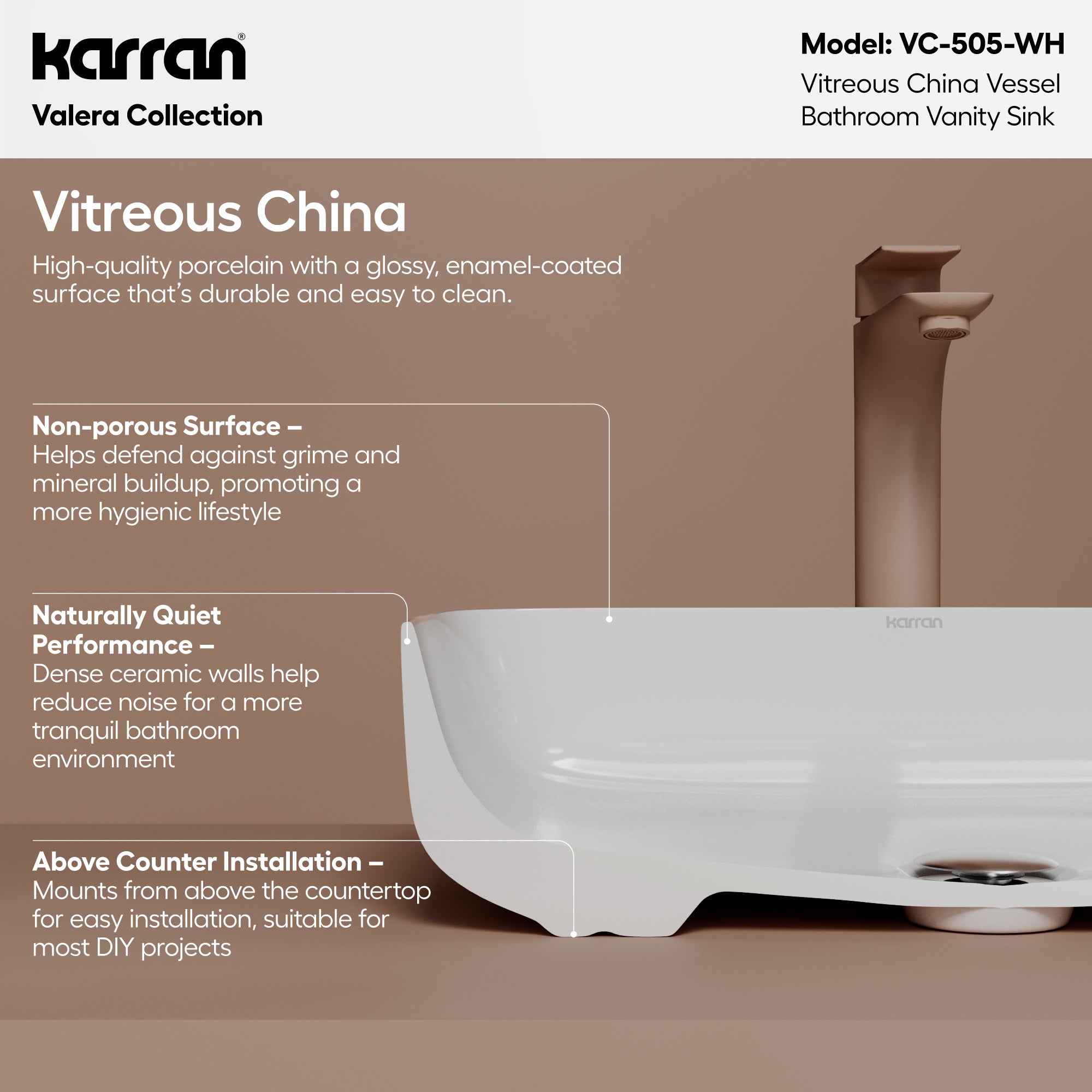 Alternative View of Karran Valera 20" x 15.875" x 4.5" Rectangular Vessel Vitreous China ADA Bathroom Sink, White, VC-505-WH