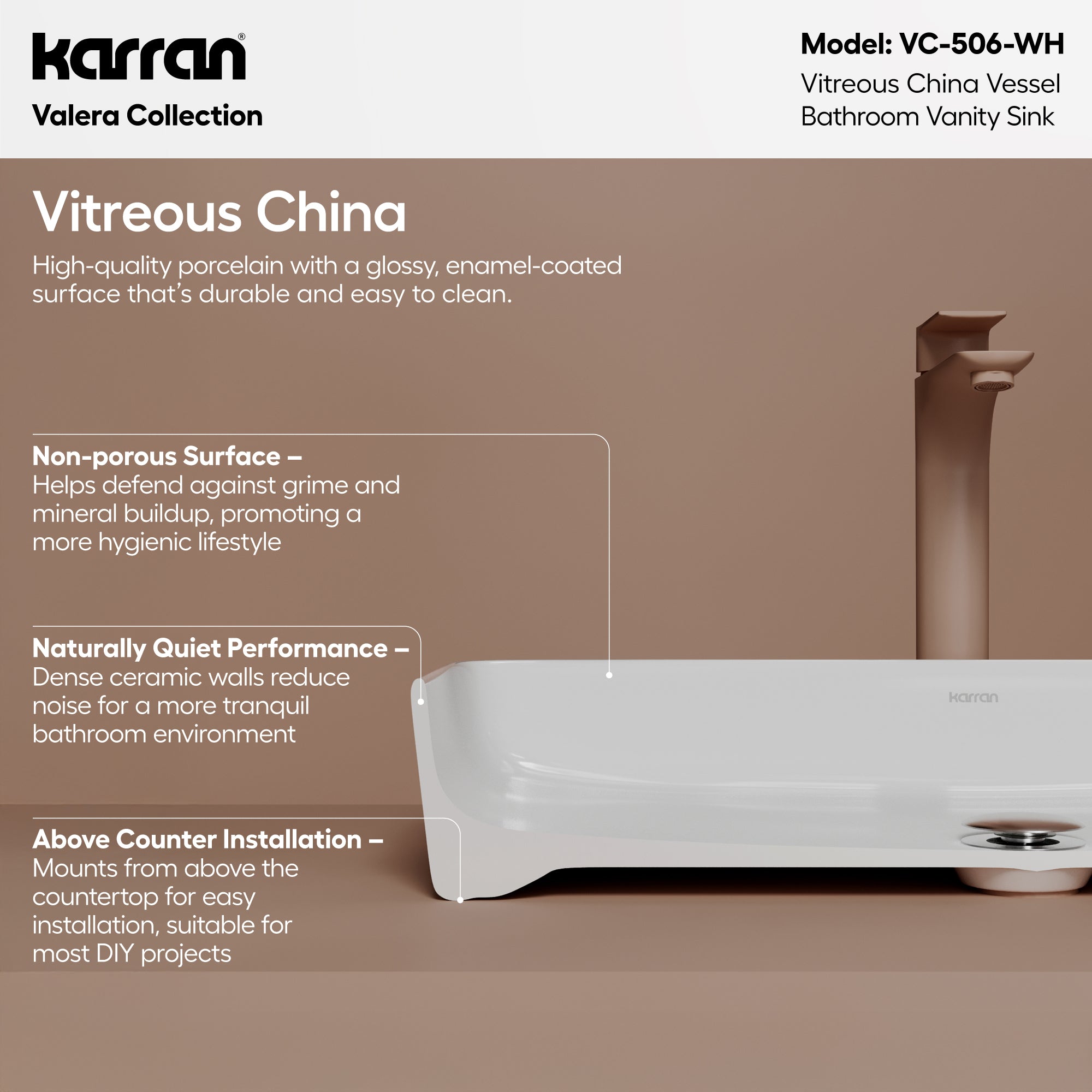 Alternative View of Karran Valera 24.25" x 14" x 3.5" Rectangular Vessel Vitreous China ADA Bathroom Sink, White, VC-506-WH