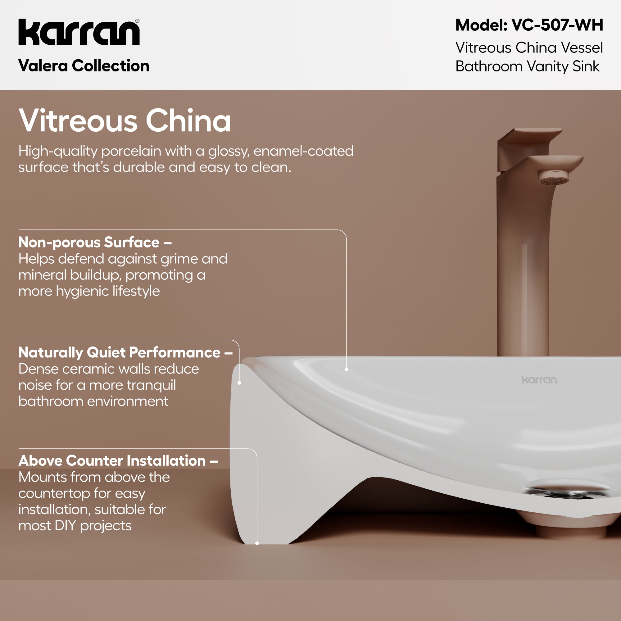 Alternative View of Karran Valera 19" x 11.5" x 3.75" Rectangular Vessel Vitreous China ADA Bathroom Sink, White, VC-507-WH