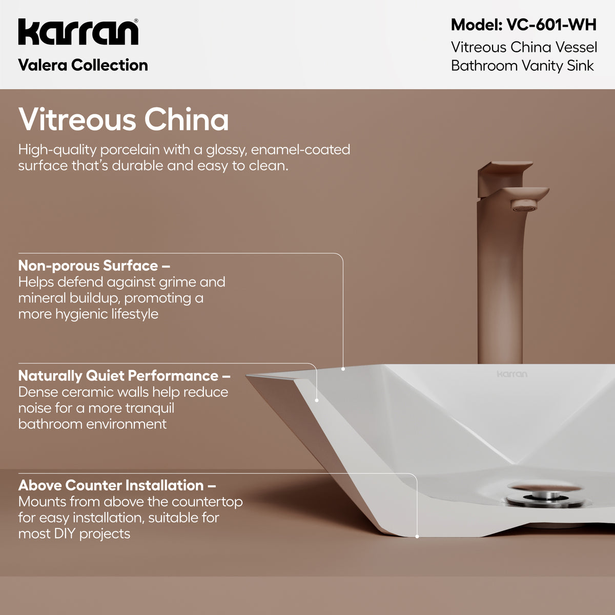 Alternative View of Karran Valera 18.75" x 16.375" x 4" Hexagon Vessel Vitreous China ADA Bathroom Sink, White, VC-601-WH