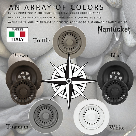 Nantucket Sinks Truffle Disposal Trim Drain For Granite Composite Sinks, 3.5DF-GCTR