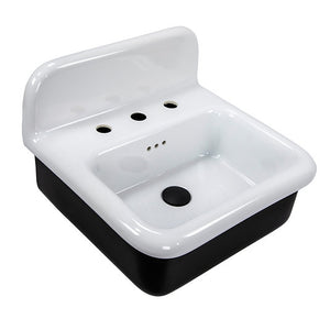 Alternate Image for Nantucket Sinks Victorian 19.5" x 17.75" Irregular Wallmount Fireclay Bathroom Sink with Accessories, White/Black, NS-VCDM20-BLKW