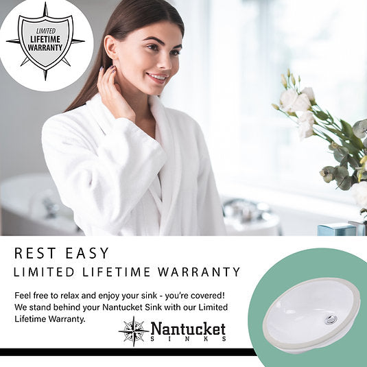 Nantucket Sinks Great Point 15" x 12.125" Oval Undermount Ceramic - Vitreous China Bathroom Sink, Biscuit, UM-13x10-B