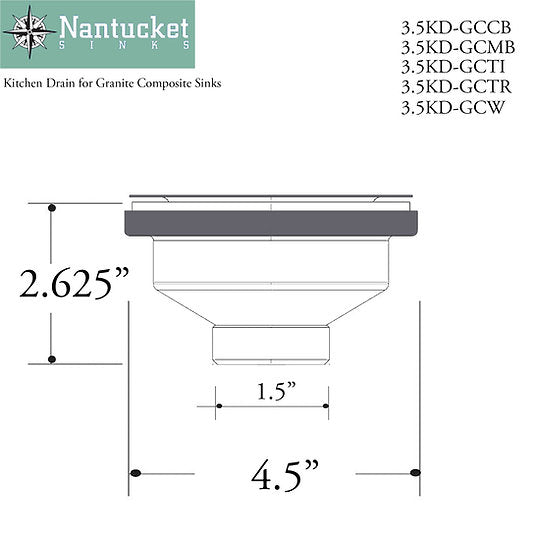 Nantucket Sinks Basket Strainer Kitchen Drain For Granite Composite Sinks - Brown, 3.5KD-GCCB