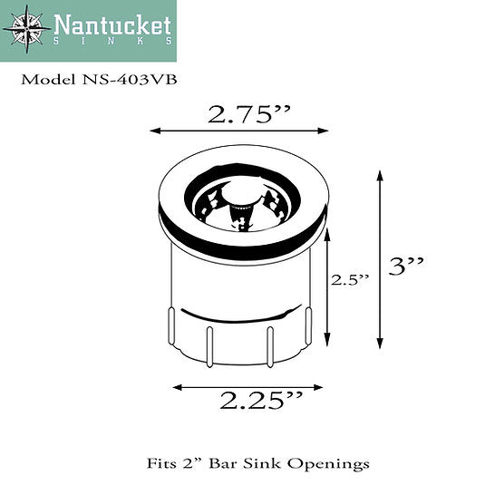 Nantucket Sinks 2.75" Junior Duo Bar Sink Drain In Venetian Bronze NS-403VB