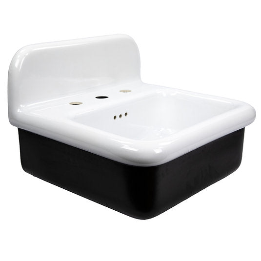 Nantucket Sinks Victorian 19.5" x 17.75" Irregular Wallmount Fireclay Bathroom Sink with Accessories, White/Black, NS-VCDM20-BLKW