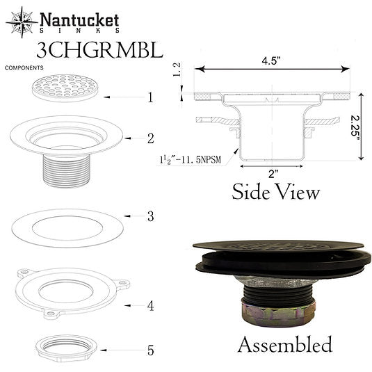 Nantucket Sinks 3 inch Utility Sink Grid Drain Matte Black, 3CHGRMBL