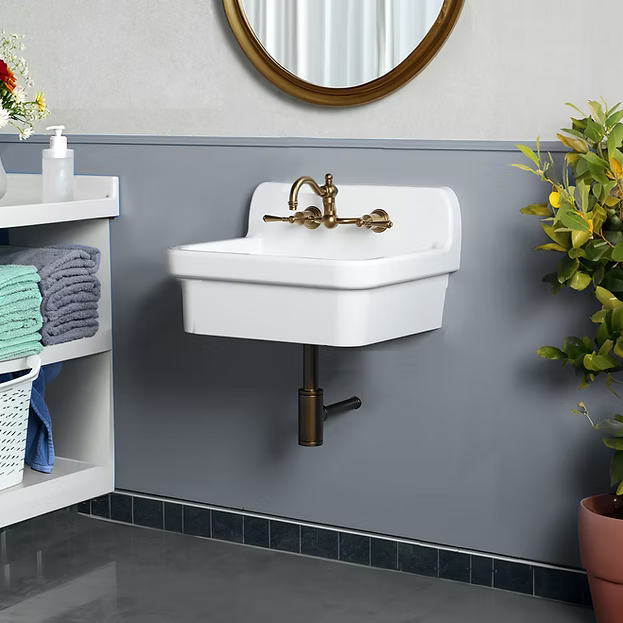 Nantucket Sinks Farm Country 24" Vitreous China Farmhouse Kitchen/Laundry/Utility Sink, White, NS-CS2418-8