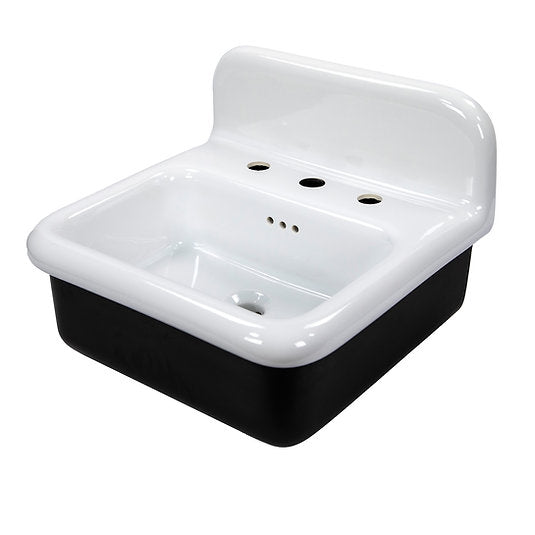 Nantucket Sinks Victorian 19.5" x 17.75" Irregular Wallmount Fireclay Bathroom Sink with Accessories, White/Black, NS-VCDM20-BLKW