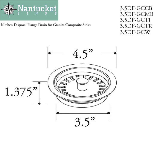 Nantucket Sinks Truffle Disposal Trim Drain For Granite Composite Sinks, 3.5DF-GCTR