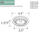 Nantucket Sinks Titanium Disposal Flange Drain For Granite Composite Sinks, 3.5DF-GCTI