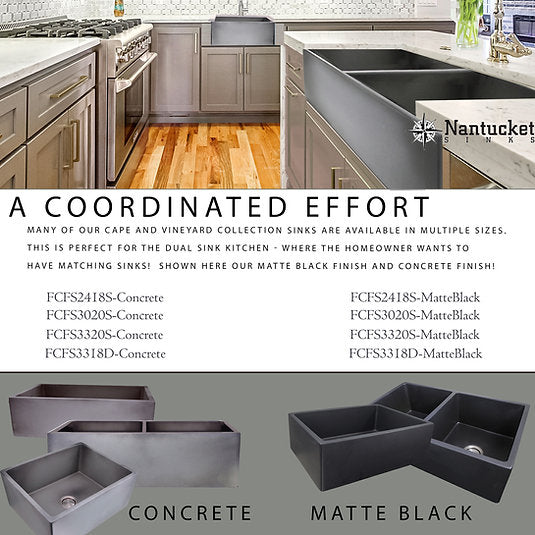 Nantucket Sinks Vineyard 23" Fireclay Farmhouse Sink, Matte Black, FCFS2418S-MatteBlack
