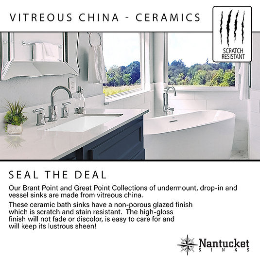 Nantucket Sinks Great Point 18" Ceramic Bathroom Sink, White, UM-16x11-W
