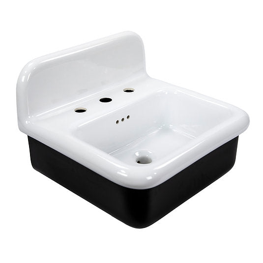 Nantucket Sinks Victorian 19.5" x 17.75" Irregular Wallmount Fireclay Bathroom Sink with Accessories, White/Black, NS-VCDM20-BLKW
