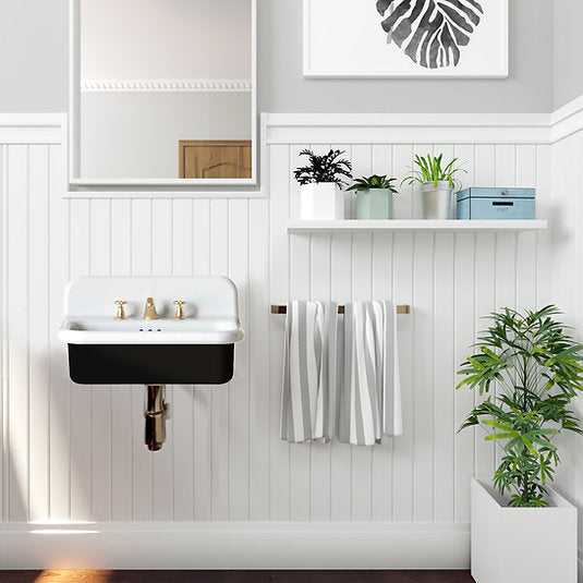 Nantucket Sinks Victorian 19.5" x 17.75" Irregular Wallmount Fireclay Bathroom Sink with Accessories, White/Black, NS-VCDM20-BLKW