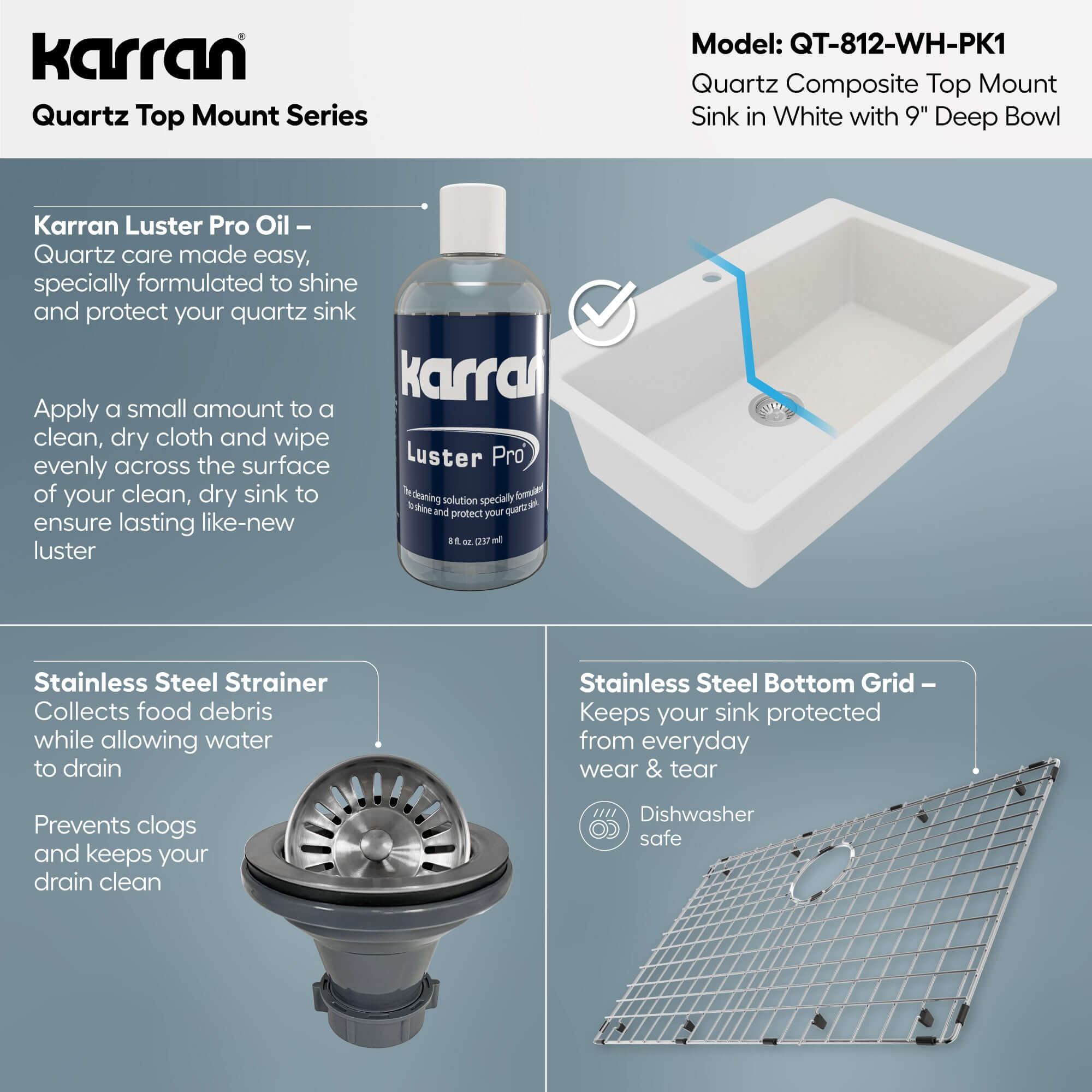 Alternative View of Karran 33" Drop In/Topmount Quartz Composite Kitchen Sink with Accessories, White, QT-812-WH-PK1
