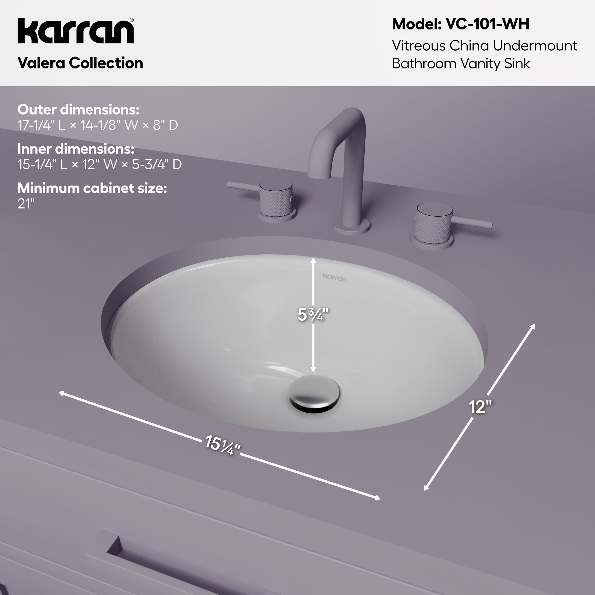 Karran 17 oval bathroom sink white informational image