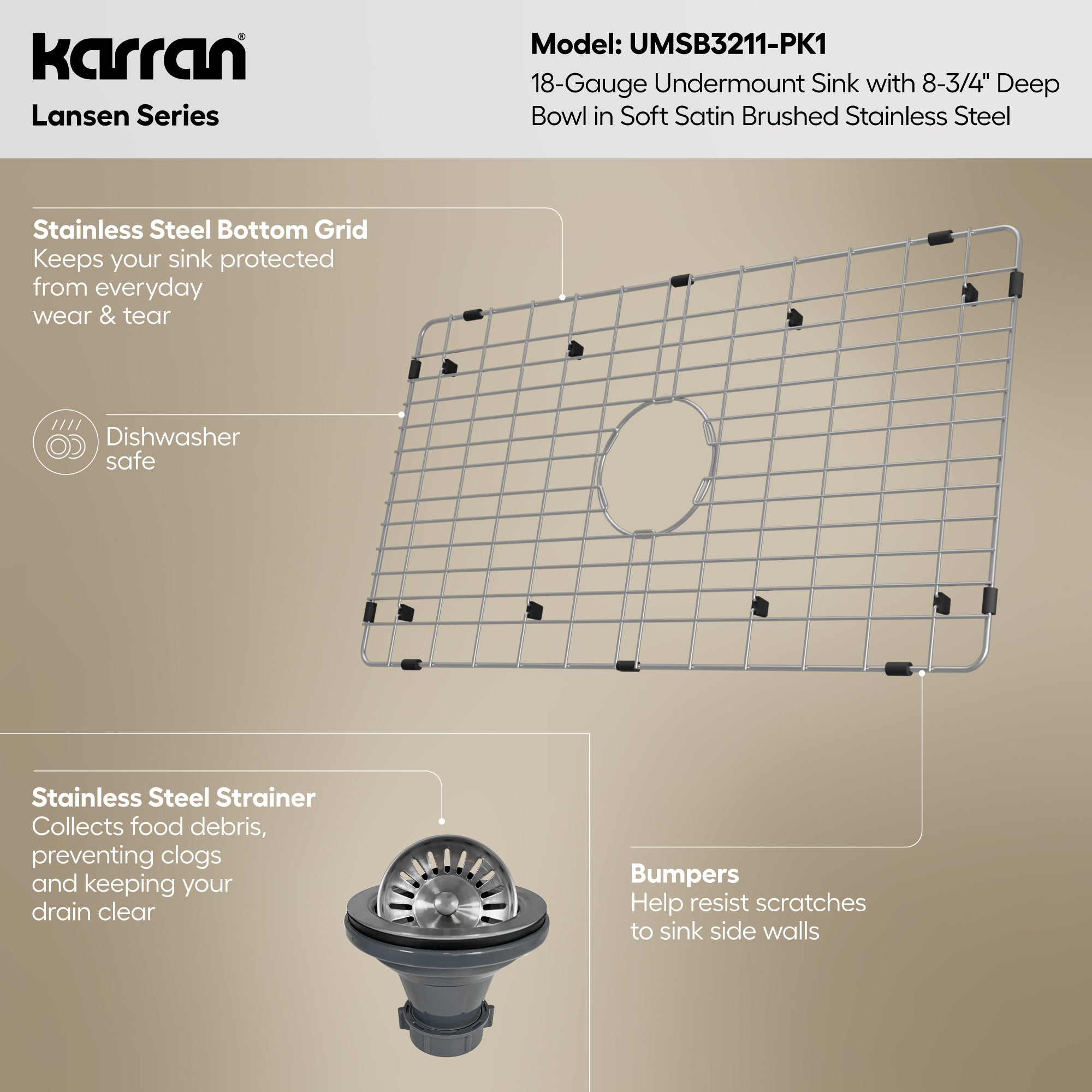 Karran lansen 32 stainless steel kitchen sink 18 gauge informational image
