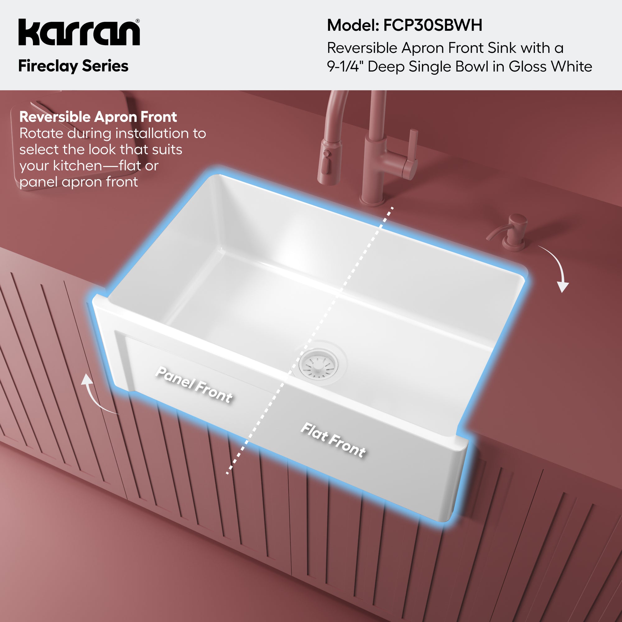 Alternative View of Karran Fireclay 30" Fireclay Farmhouse Sink with Accessories, White, FCP30SBWH