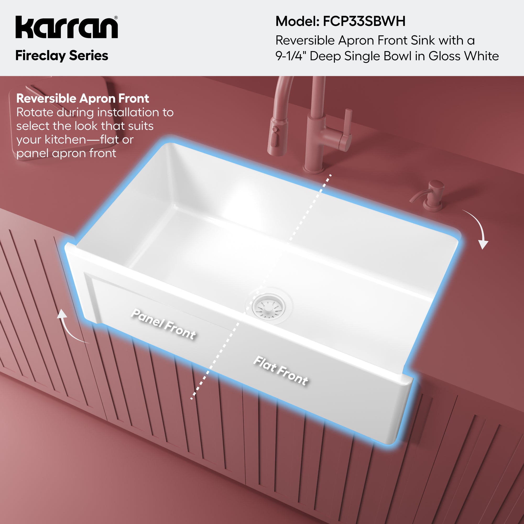 Alternative View of Karran Fireclay 33" Fireclay Farmhouse Sink with Accessories, White, FCP33SBWH