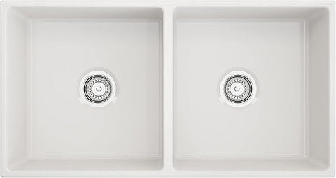 Crestwood 36" Fireclay Farmhouse Sink 50/50 Double Bowl, White, CW-MOD-362-DBL-WHITE