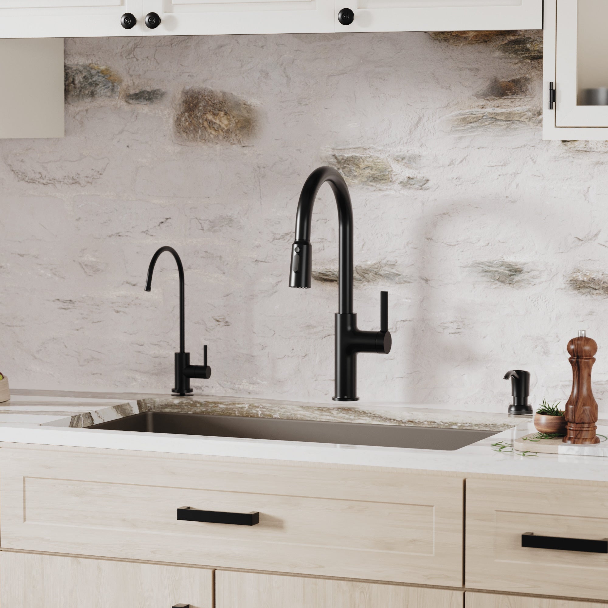 Alternative View of Karran 32" Undermount Quartz Composite Kitchen Sink with Accessories, 50/50 Double Bowl, Brown, QU-810-BR-PK1