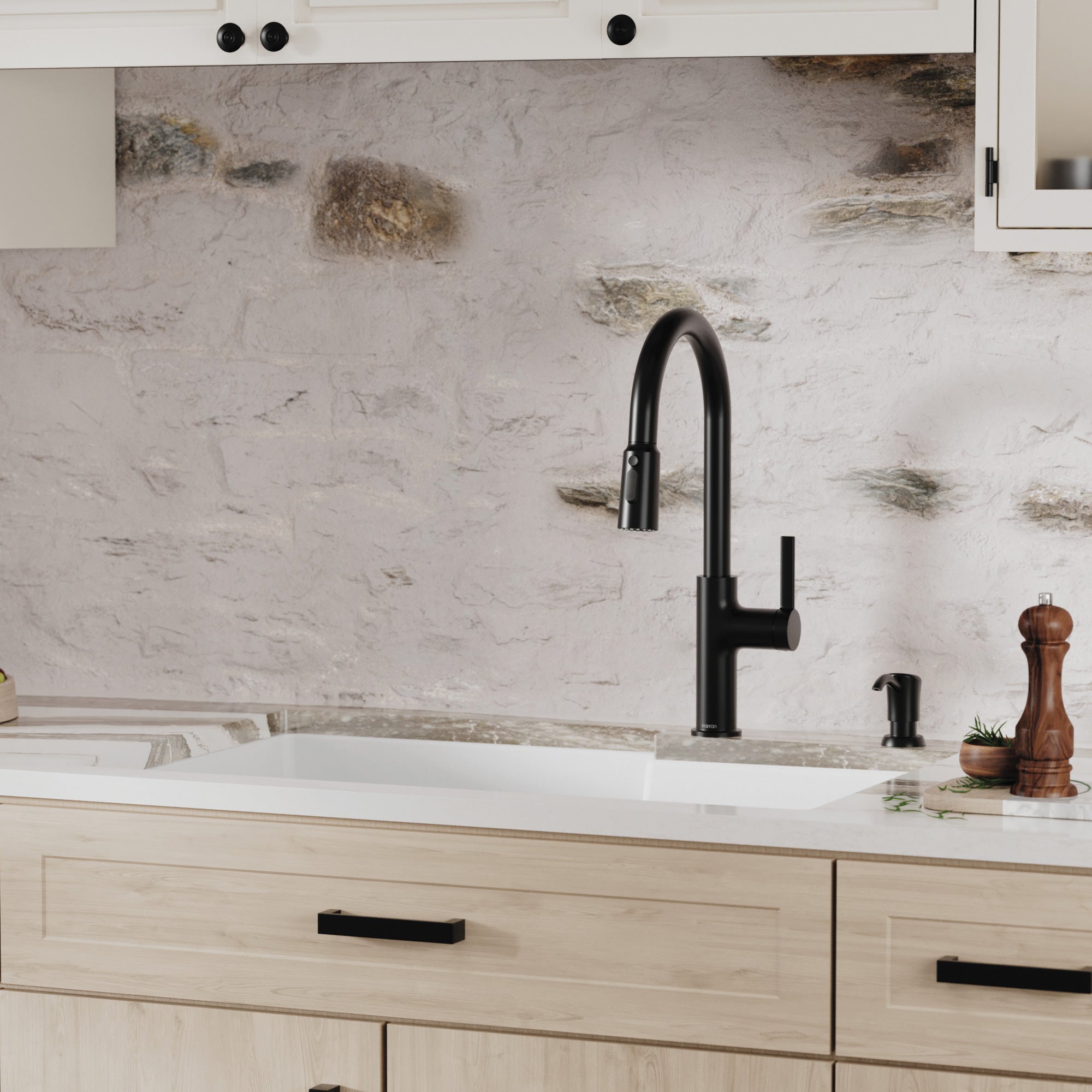 Alternative View of Karran 32" Undermount Quartz Composite Kitchen Sink with Accessories, 60/40 Double Bowl, White, QU-811-WH-PK1