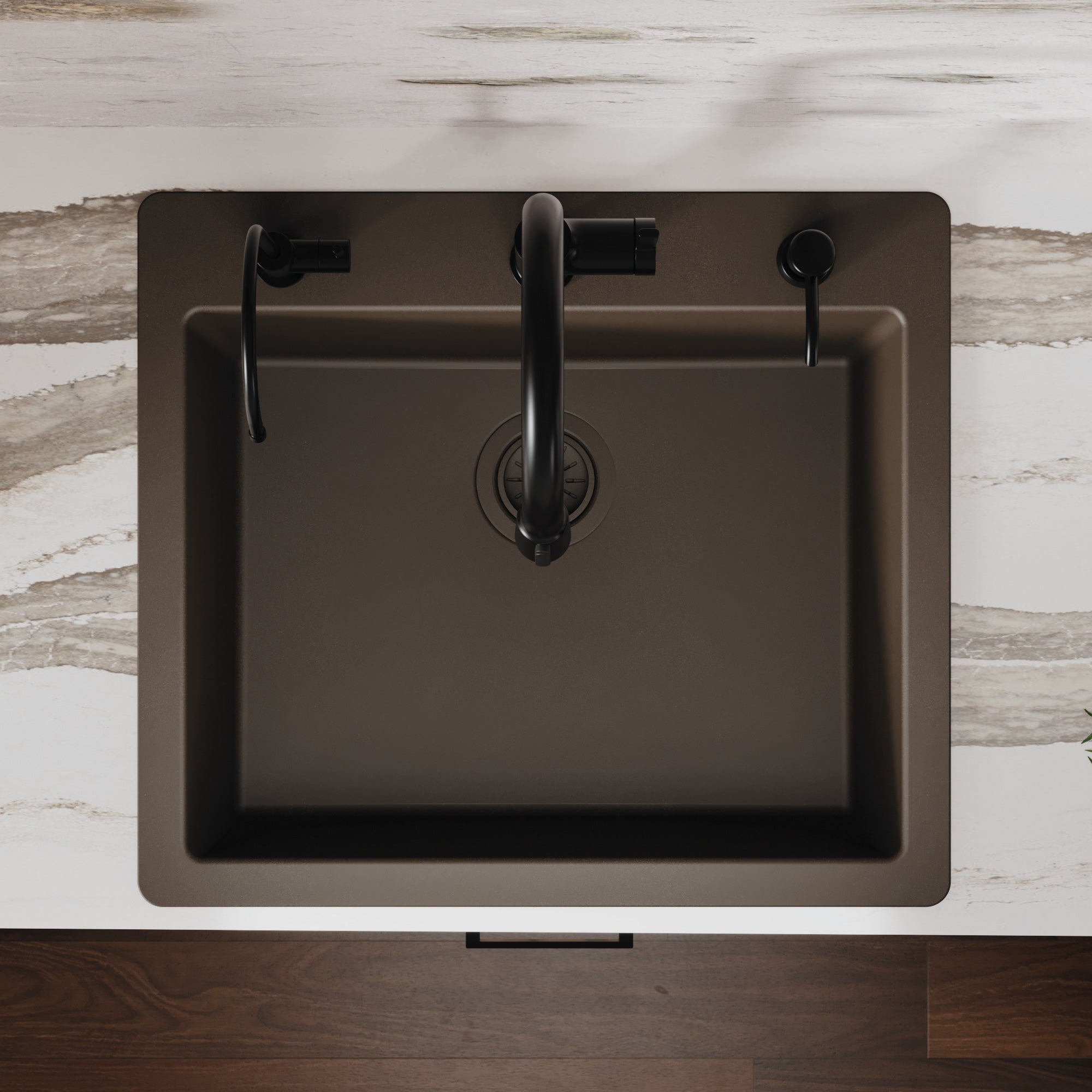 Alternative View of Karran 25" Drop In/Topmount Quartz Composite Kitchen Sink, Brown, QT-820-BR