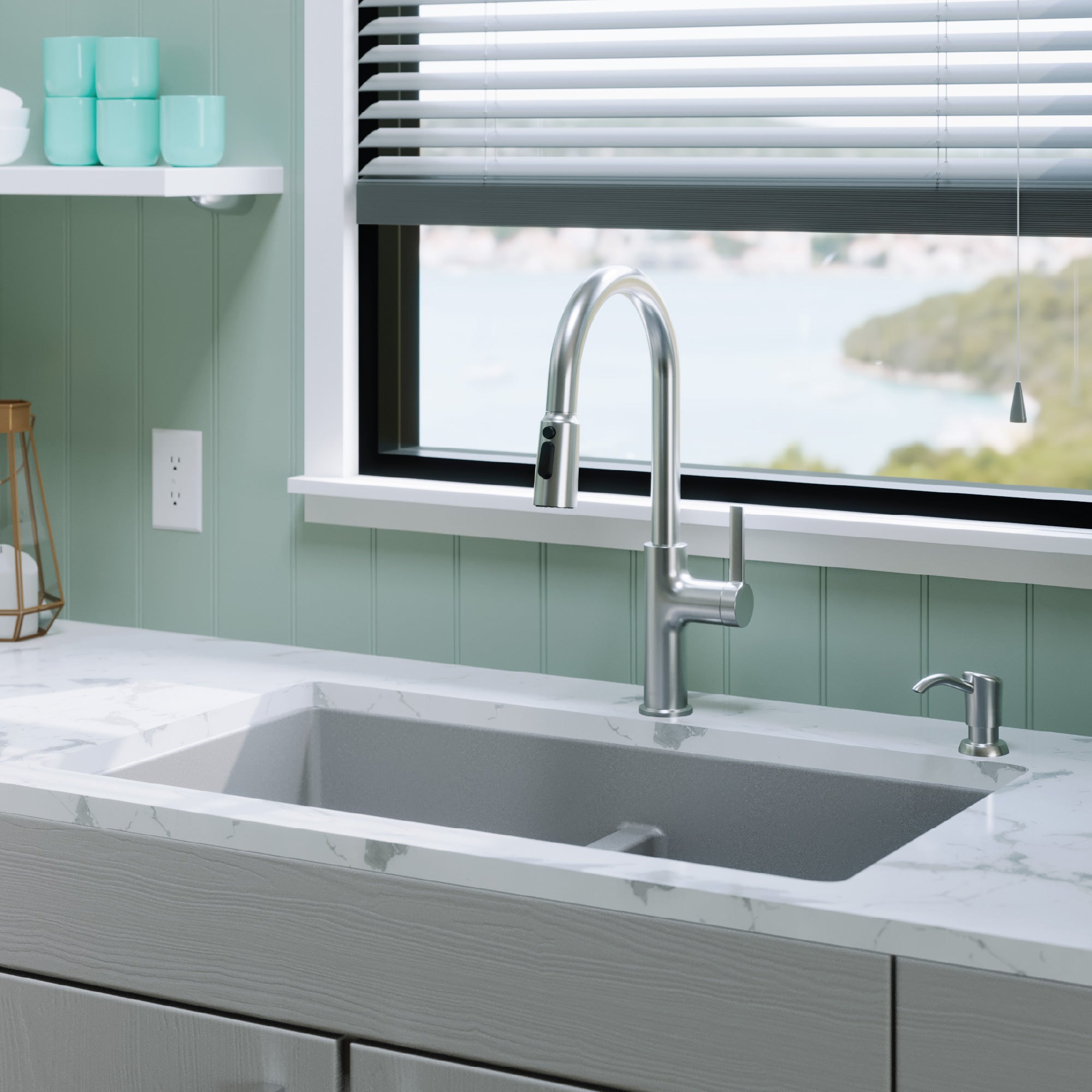 Alternative View of Karran 32" Undermount Quartz Composite Kitchen Sink, 50/50 Double Bowl, Grey, QU-810-GR