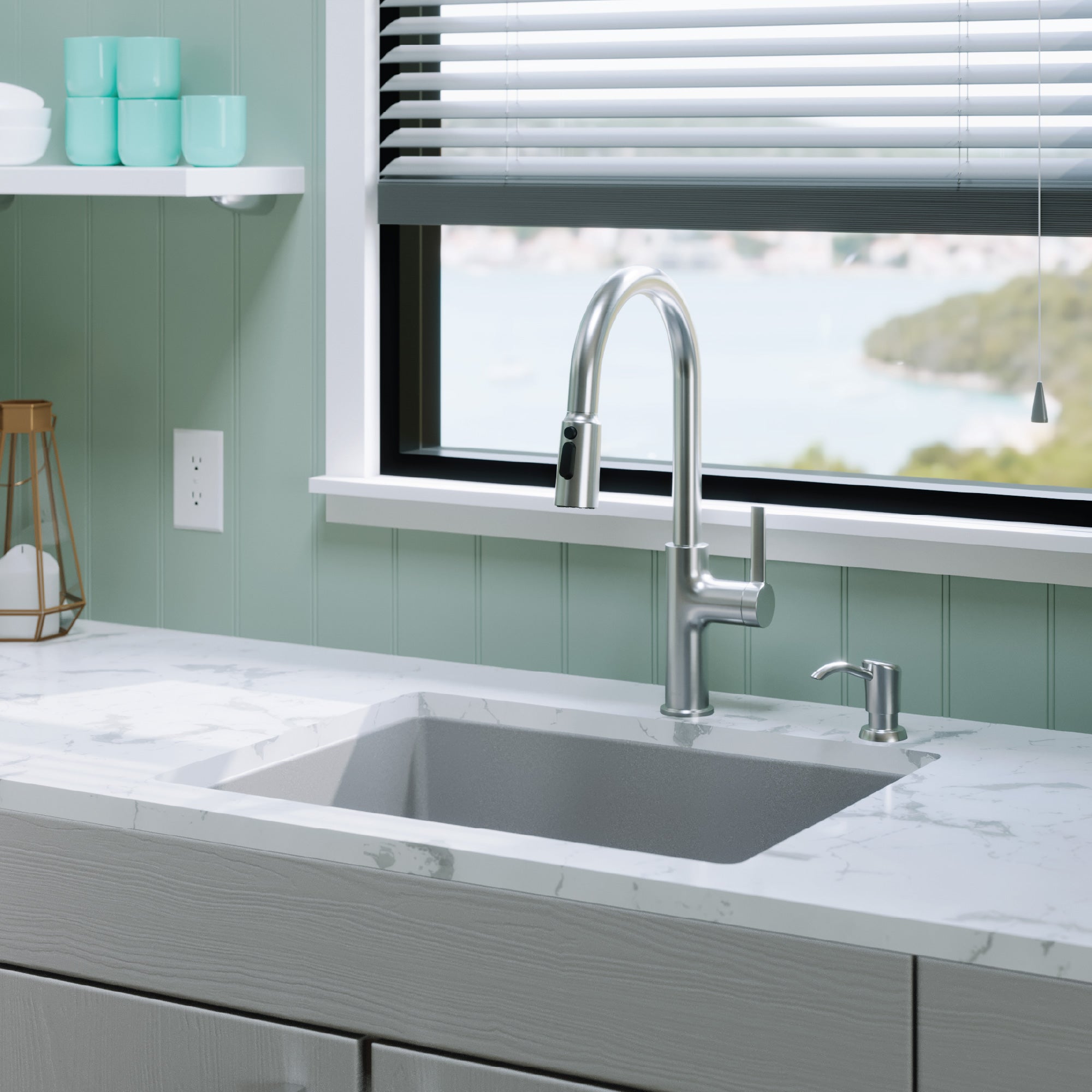 Alternative View of Karran 24" Undermount Quartz Composite Kitchen Sink, Grey, QU-820-GR