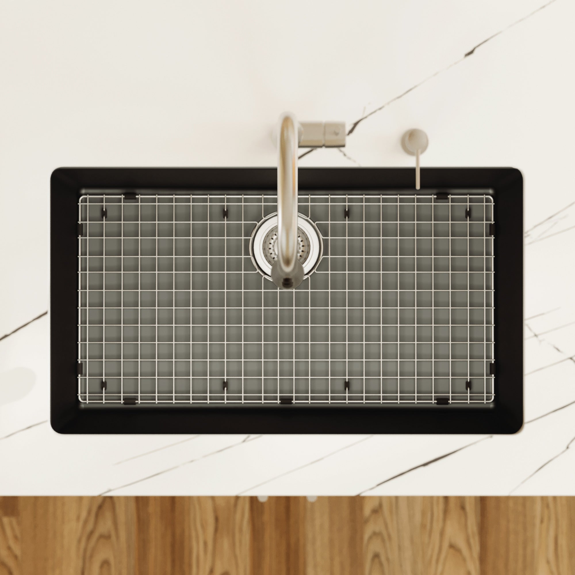 Alternative View of Karran 32" Undermount Quartz Composite Kitchen Sink with Accessories, Black, QU-812-BL-PK1