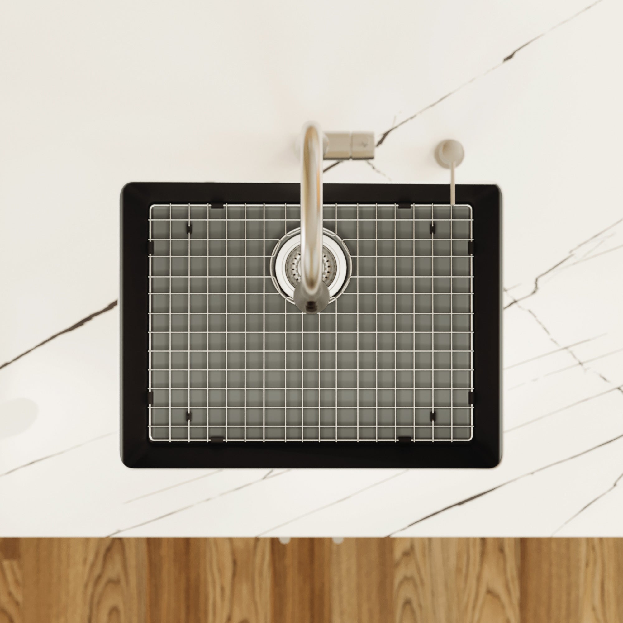 Alternative View of Karran 24" Undermount Quartz Composite Kitchen Sink with Accessories, Black, QU-820-BL-PK1