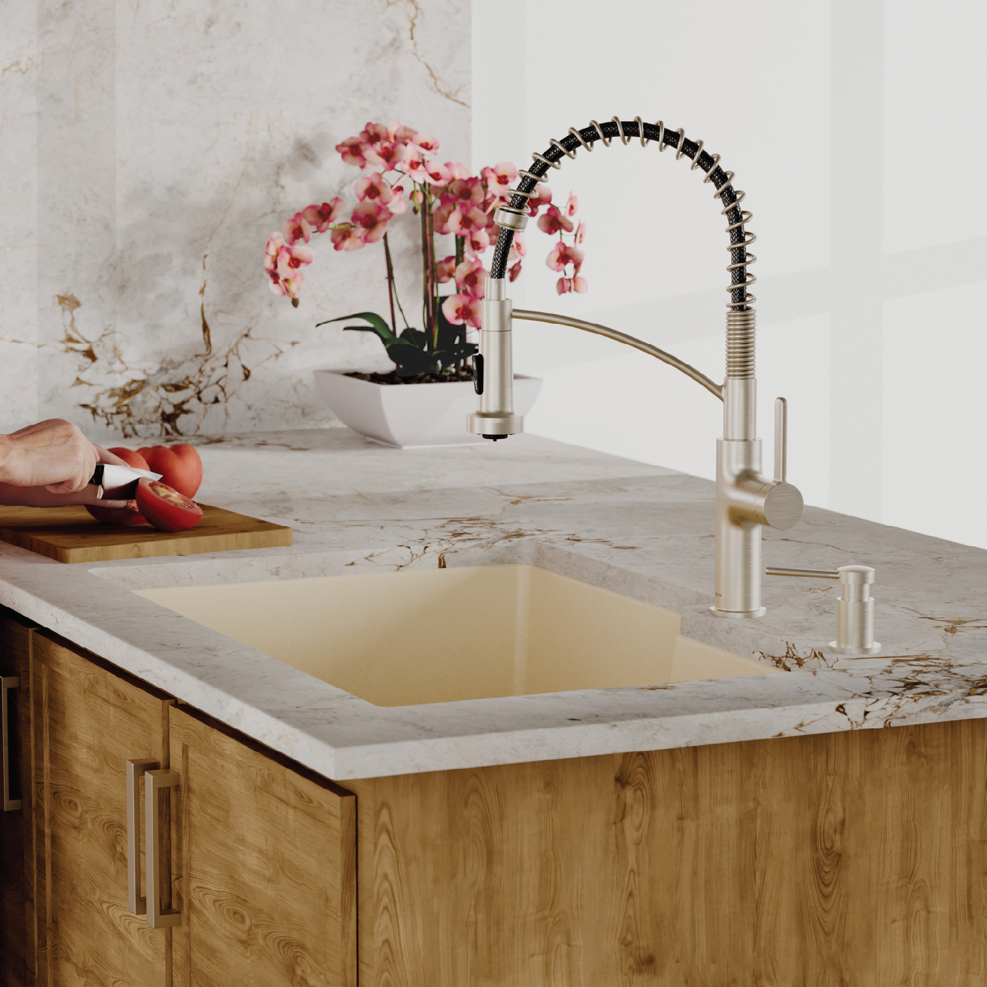 Alternative View of Karran 32" Undermount Quartz Composite Kitchen Sink, 60/40 Double Bowl, Bisque, QU-811-BI