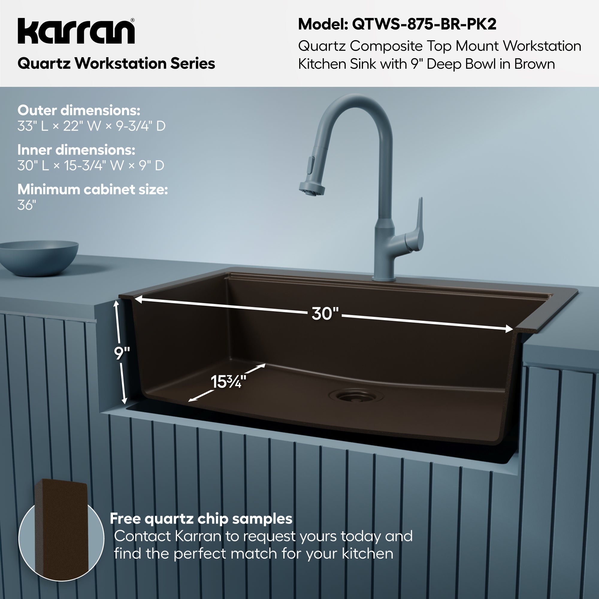Karran 33 quartz composite workstation kitchen sink brown informational image