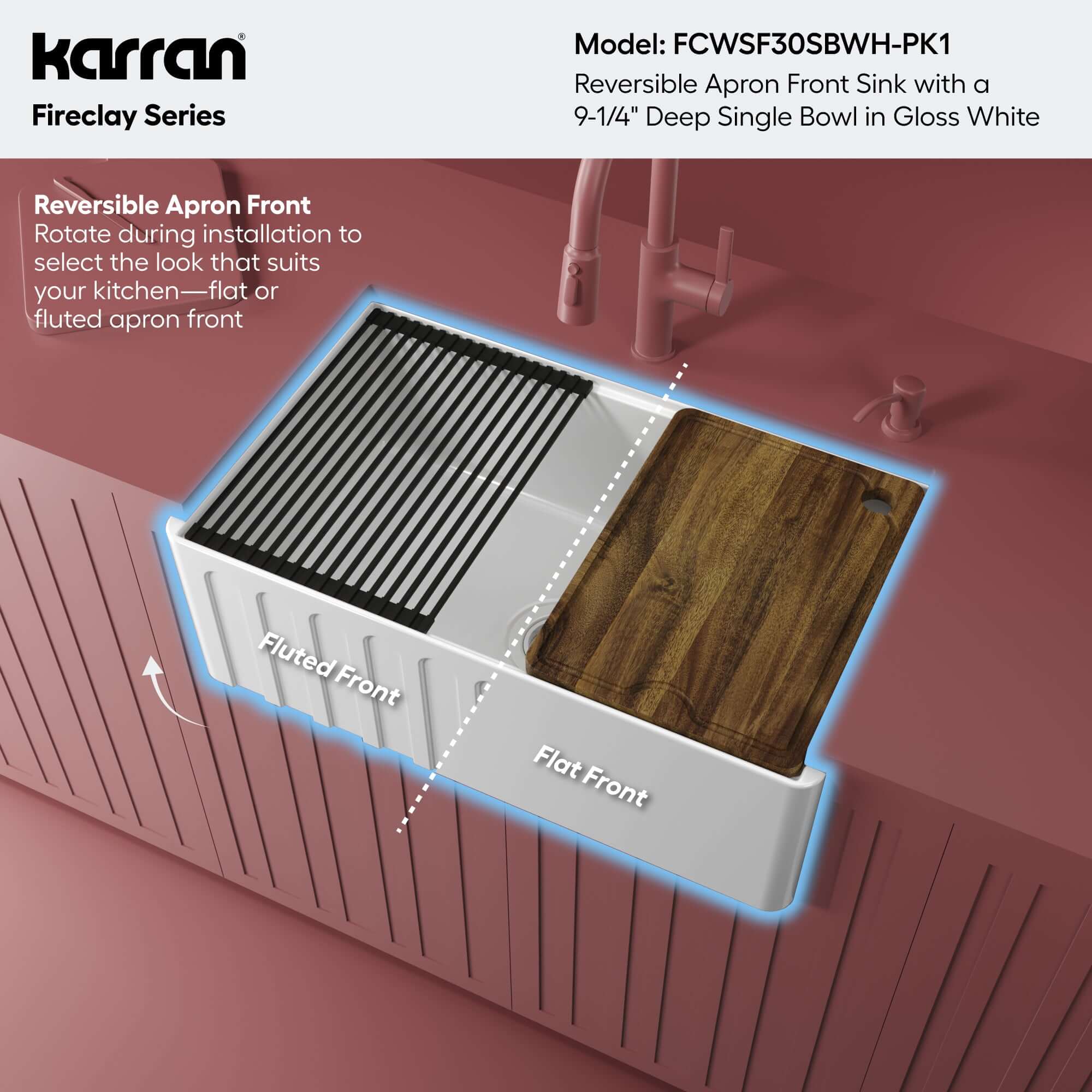 Alternative View of Karran Fireclay 30" Fireclay Workstation Farmhouse Sink with Accessories, White, FCWSF30SBWH-PK1