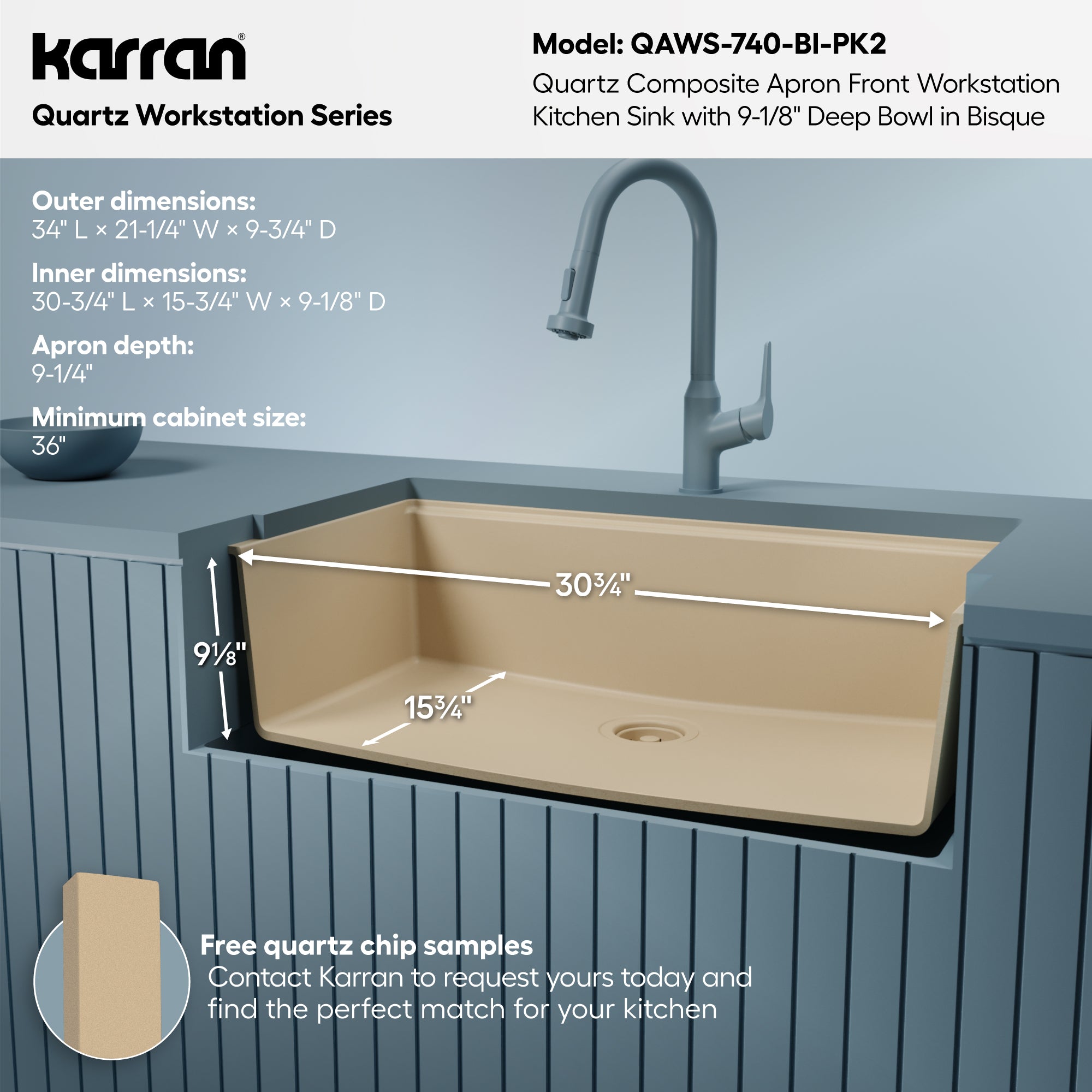 Karran 34 quartz composite workstation farmhouse sink bisque informational image
