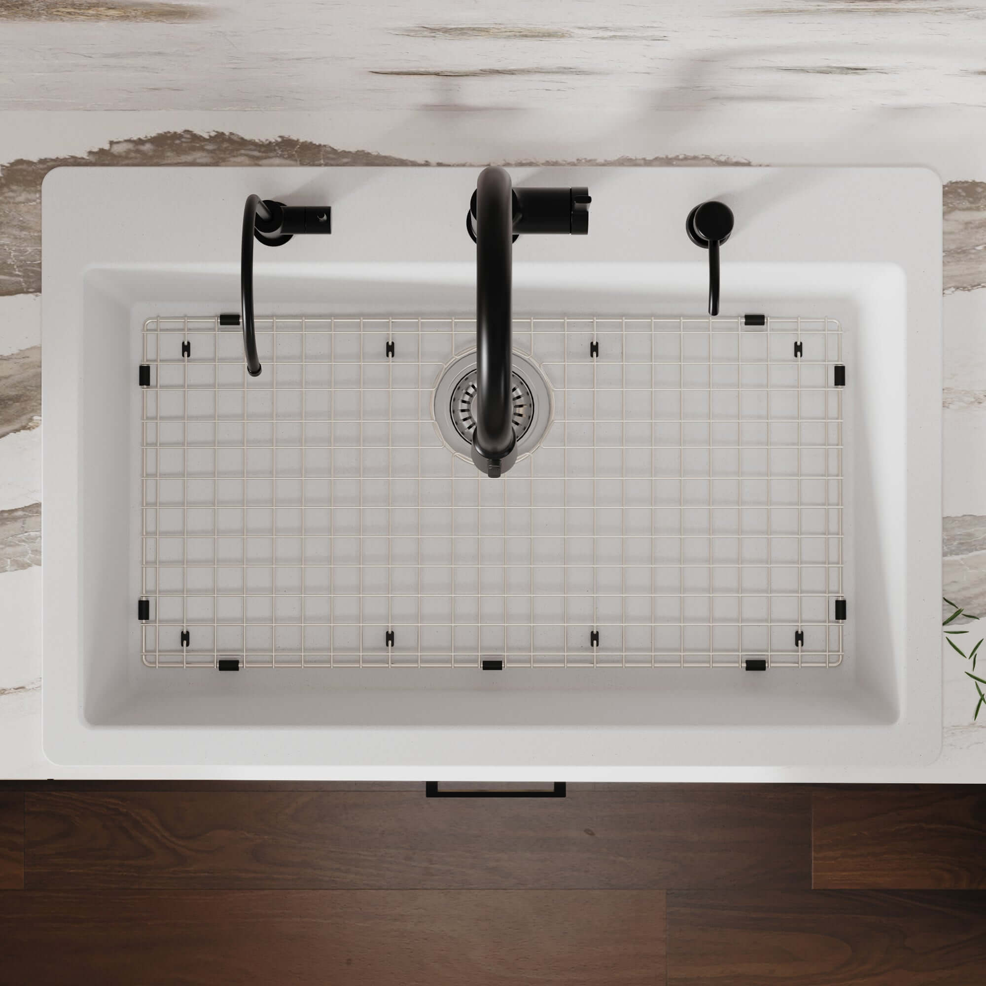 Alternative View of Karran 33" Drop In/Topmount Quartz Composite Kitchen Sink with Accessories, White, QT-812-WH-PK1
