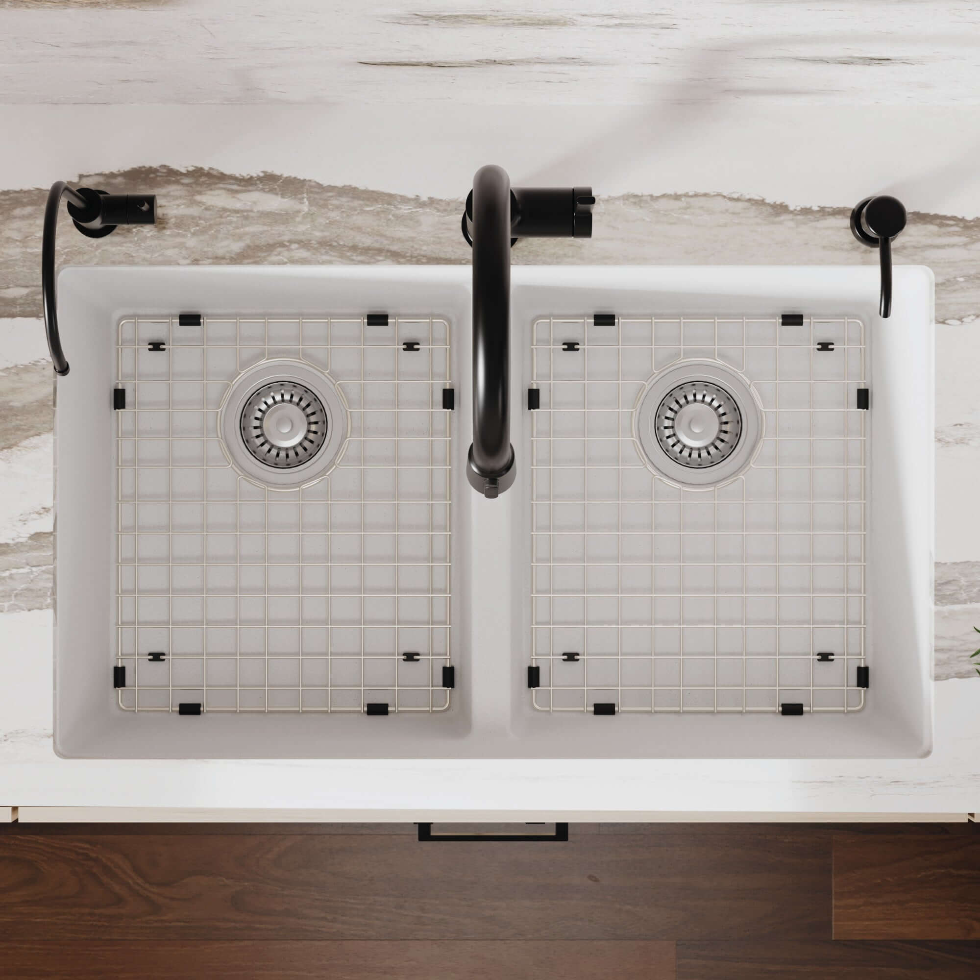 Alternative View of Karran 32" Undermount Quartz Composite Kitchen Sink with Accessories, 50/50 Double Bowl, White, QU-810-WH-PK1