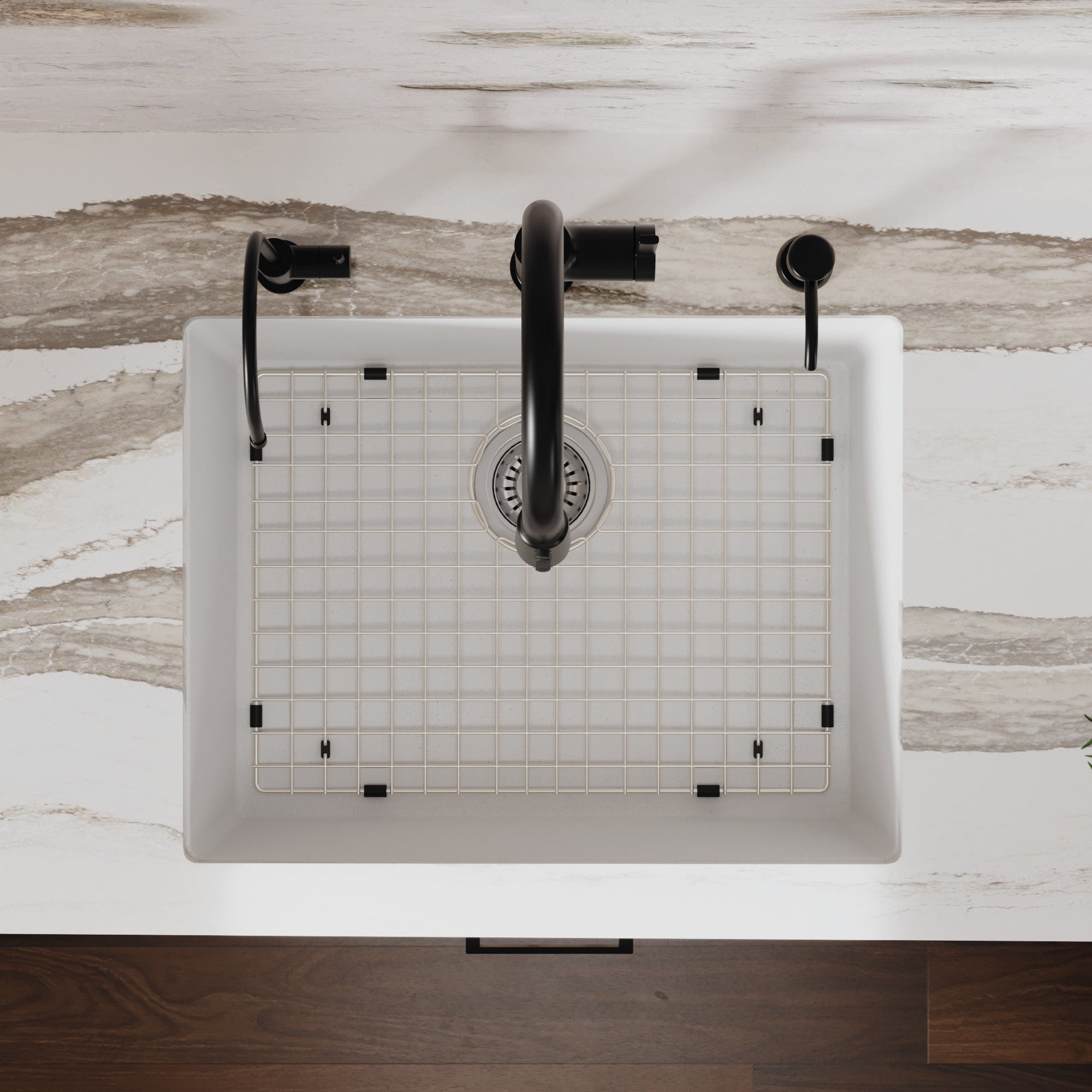 Alternative View of Karran 24" Undermount Quartz Composite Kitchen Sink with Accessories, White, QU-820-WH-PK1