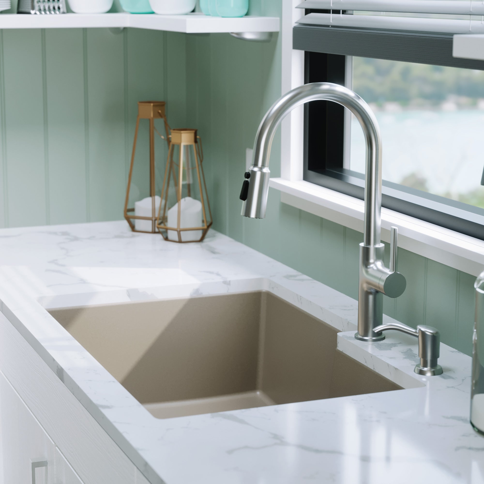 Alternative View of Karran 32" Undermount Quartz Composite Kitchen Sink, 60/40 Double Bowl, Concrete, QU-811-CN