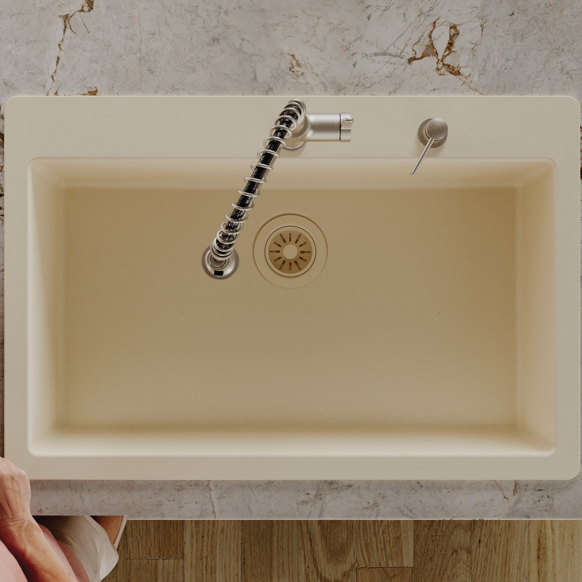 Alternative View of Karran 33" Drop In/Topmount Quartz Composite Kitchen Sink, Bisque, QT-812-BI