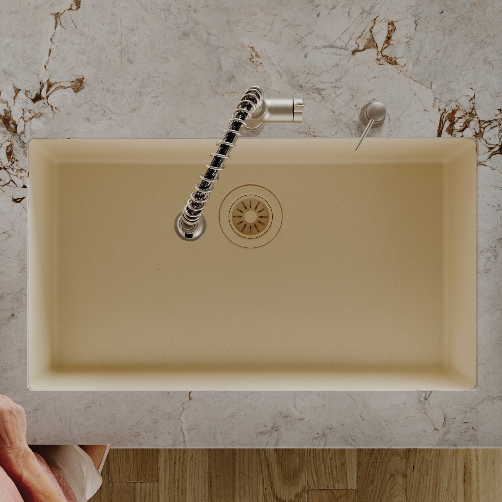 Alternative View of Karran 32" Undermount Quartz Composite Kitchen Sink, Bisque, QU-812-BI