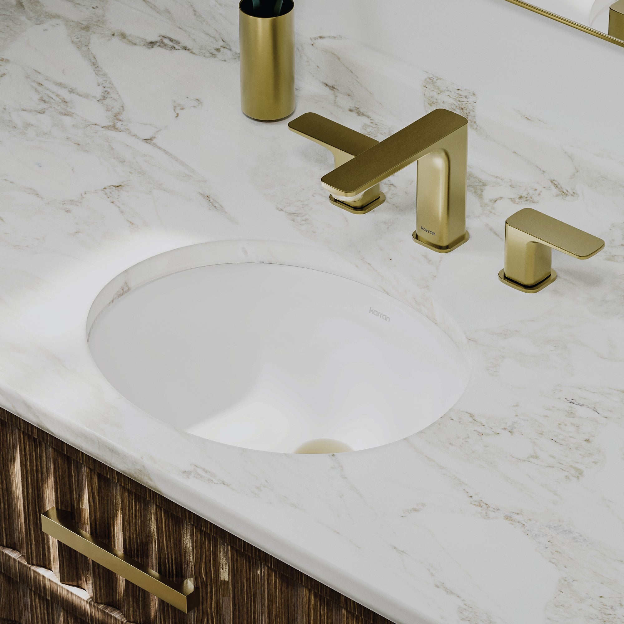 Karran 17 oval bathroom sink white lifestyle image