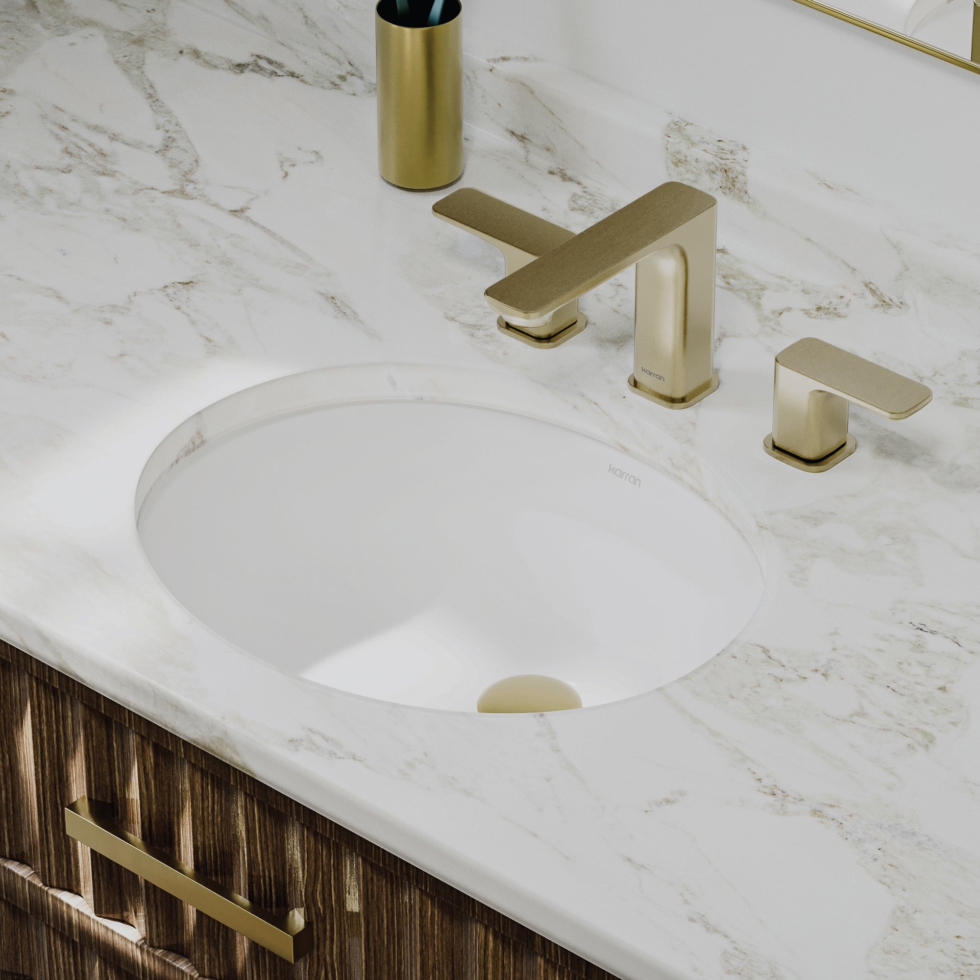 Karran Valera 15" x 18.125" Oval Undermount Vitreous China Bathroom Sink, White, VC-103-WH